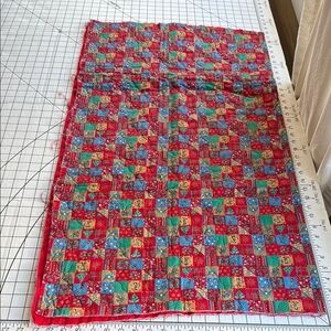 Vintage Quilted Christmas Fabric Panel – 42”x42” Patchwork Angels Trees Bells